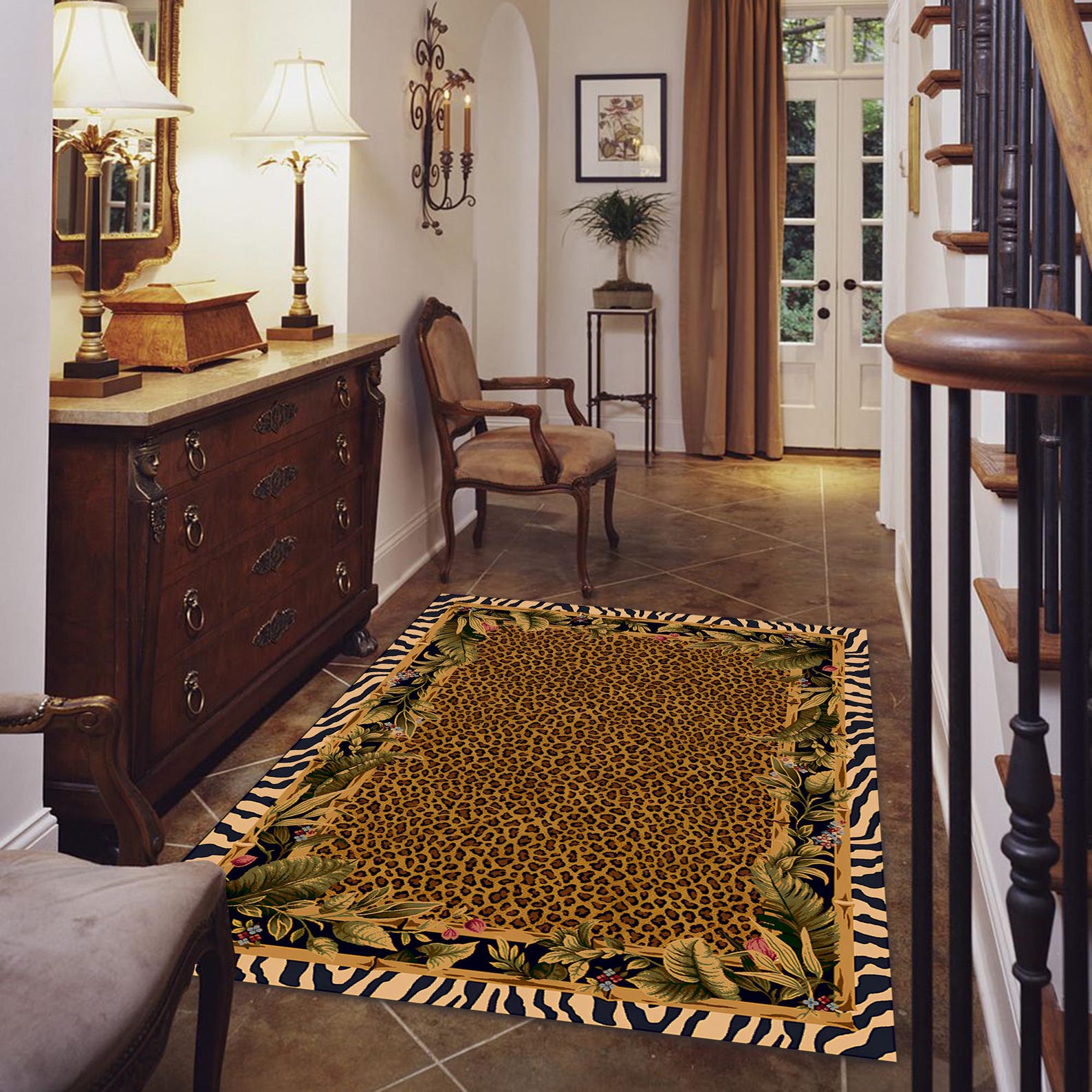 Leopard Backing Leopard Pattern Rug: Brown Accent Animal Decor, Non-slip Cotton Backing ...