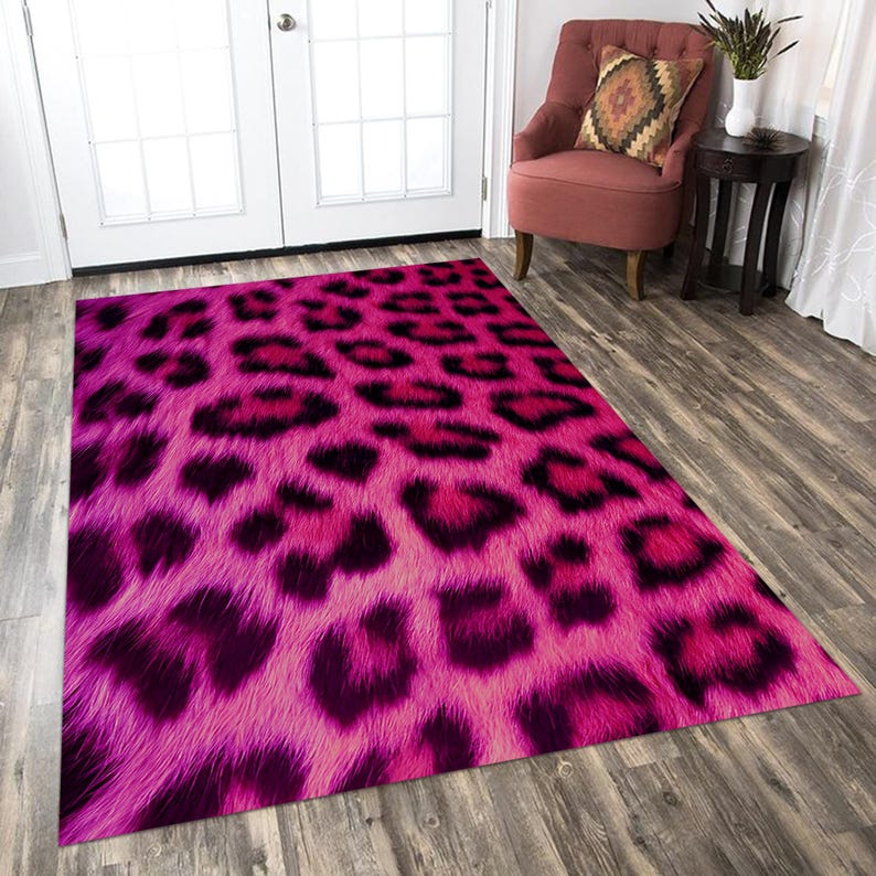 Pink Leopard Print Rug: Modern Home Decor, Non-slip Carpet - Etsy