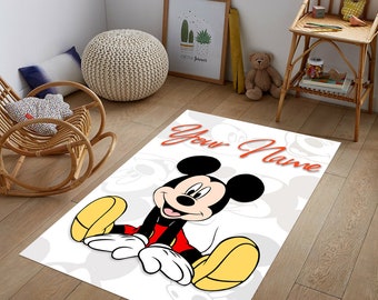 Mickey Mouse Cartoon Rug: Kids Nursery Play Mat, Non-Slip Cotton