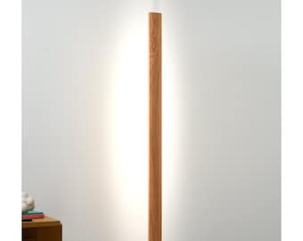 Floor Lamp, Wooden LED White Floor Light Dimmable White Oak Color Standing Lamp, Night Column Brass Corner Light w Remote