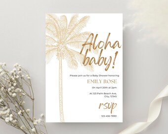 Aloha Baby Shower Invite Hawaiian baby shower Palm Tree Baby Gender Neutral Babyshower Invitation Beach Baby Shower Tropical Baby Shower