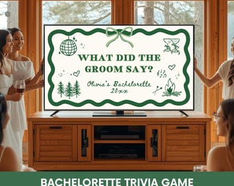 What Did the Groom Say Game - Camp Bachelorette Party Trivia Game, Lake Hens Party Game, Editable Canva Template, Glamping Bridal Shower