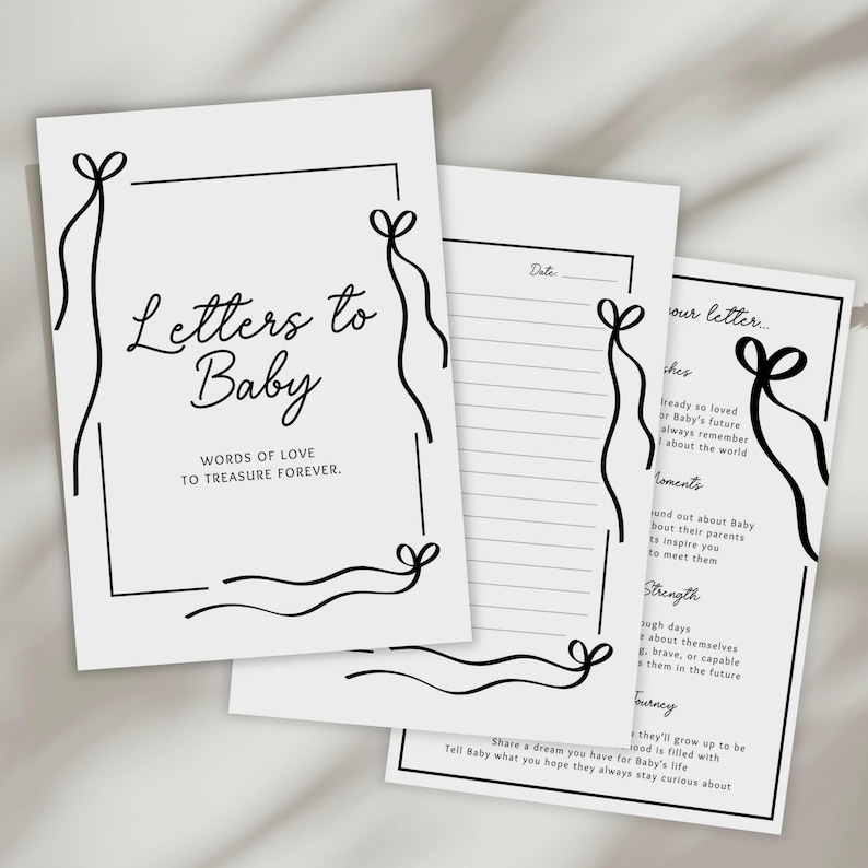 Cartas al bebé: Plantilla imprimible y editable, Juego para baby shower, Libro de firmas unisex, Libro de recuerdos personalizado para el bebé, Regalo para la nueva mamá imagen 1