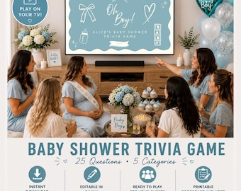 Baby Shower Trivia Game Template, Editable Canva Baby Shower Game, TV Game Show Activity, Baby Boy Shower Games, Instant Download
