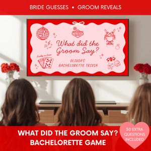 Vegas Bachelorette Game – What Did the Groom Say (Video Reveal Edition), Casino Night Bride Trivia, Editable Canva Slideshow