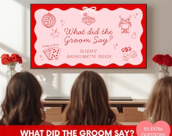 Juego de despedida de soltera en Las Vegas: ¿Qué dijo el novio? (Edición de video revelado), Trivial de novias en una noche de casino, Presentación de diapositivas editable en Canva