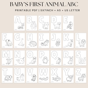 ABC Coloring Baby Shower Activity, Animal ABC Color Book, Fun Baby Shower Game, Blank Alphabet Book, Printable Baby's first ABC book Sign image 3