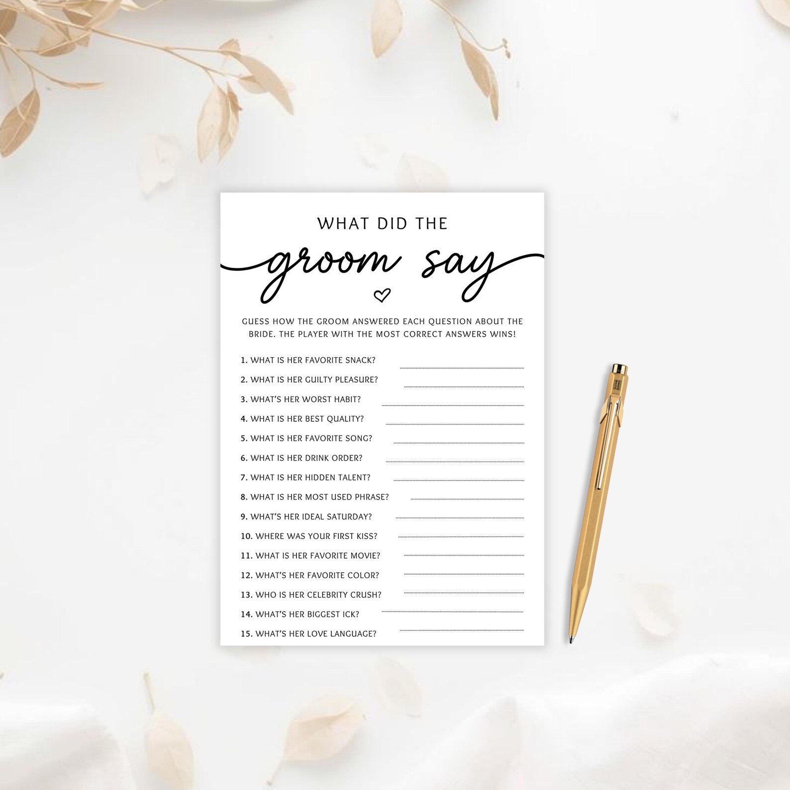 Say Printable What Did the Groom Say Printable Game for Minimalist Bridal Shower or ...