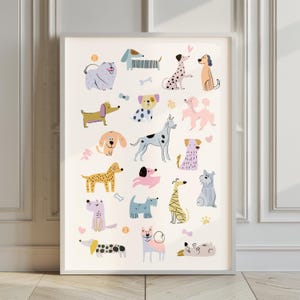 Dog Poster for Playroom or Girls Room Decor Pastel Nursery Art Dog Mom Decor Funny Dog Portrait Puppy Breeds Print for Dog Lover Gift Fun