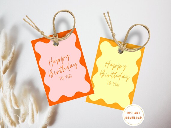 Printable Happy Birthday Gift Tags, Instant gift birthday tag, Printable Birthday Party Tag, Trendy Happy Birthday Tag, Instant Download