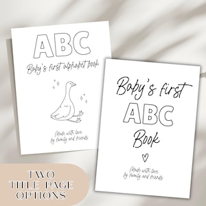 ABC Coloring Baby Shower Activity, Animal ABC Color Book, Fun Baby Shower Game, Blank Alphabet Book, Printable Baby's first ABC book Sign image 4