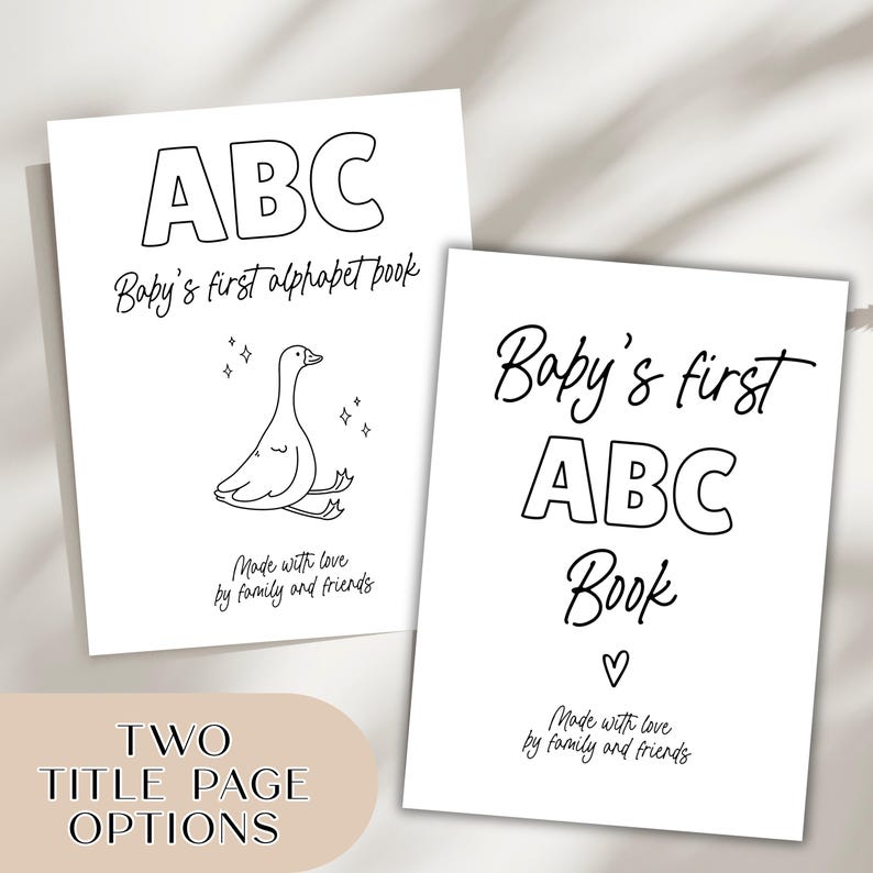 ABC Coloring Baby Shower Activity, Animal ABC Color Book, Fun Baby Shower Game, Blank Alphabet Book, Printable Baby's first ABC book Sign image 4