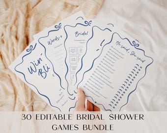 Something Blue before I do Bridal Shower Party Games Bundle, Printable Hand-Drawn Wedding Shower Editable Templates for Modern Bachelorette