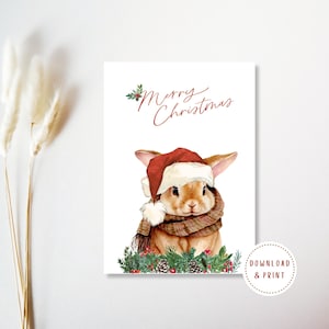 Bunny Rabbit Christmas Card Watercolor Christmas Card Printable Christmas Rabbit Digital Download Unique Christmas Card Rabbit Lovers Gift