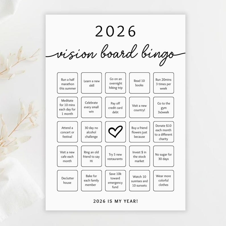 2026 Vision Board Bingo Template, Goal Setting Printable (digital ...