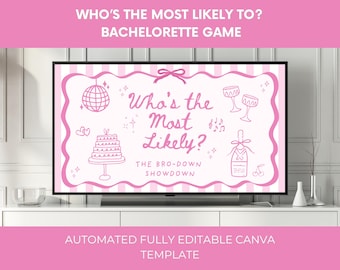 Gender Swap Bachelorette Game Template - Who's Most Likely To Unique Bach Game Canva Template, Girls Gone Mild Hens Do Drinking Games