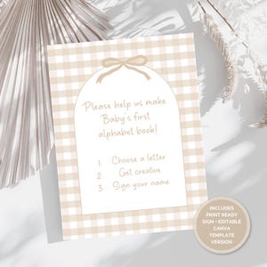 Printable ABC Coloring Baby Shower Activity with animal alphabet pages in 5x7 and A5, bonus baby book sign, and editable Canva sign template. Ideal for baby shower games, keepsake alphabet book, baby sprinkle activities, and DIY baby shower printables. Easy instant download and ready-to-print files.