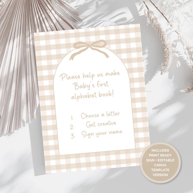 Printable ABC Coloring Baby Shower Activity with animal alphabet pages in 5x7 and A5, bonus baby book sign, and editable Canva sign template. Ideal for baby shower games, keepsake alphabet book, baby sprinkle activities, and DIY baby shower printables. Easy instant download and ready-to-print files.