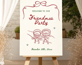 Friendsmas Party Willkommensschild - Bearbeitbare Weihnachtsvorlage - Digitaler Download