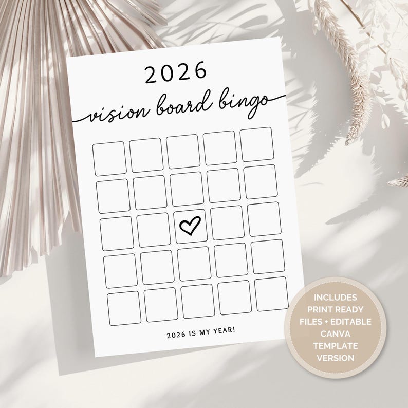 2026 Vision Board Bingo Template, Goal Setting Printable (digital ...