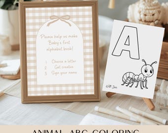 Baby's First ABC Book - Fun Baby Shower Coloring Activity, Blank ABC Coloring Book, Animal ABC Color Book, Fun Baby Shower Game