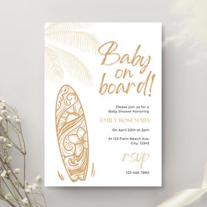 Baby on Board Baby Shower Invitation Surfing Baby Shower Invite Surfboard Baby Shower Beach Theme Baby Shower Decor Editable Baby Template