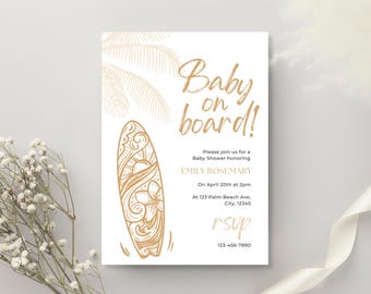 Baby on Board Baby Shower Invitation Surfing Baby Shower Invite Surfboard Baby Shower Beach Theme Baby Shower Decor Editable Baby Template
