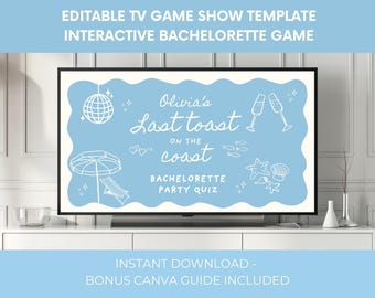 Editable Bachelorette Party Game Show Template – Trivia, Quiz & Drinking Game PowerPoint for Hens Night, Last Toast on the Coast Beach Theme