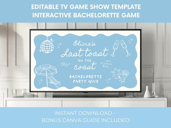 Bachelorette Party Game Show Template – Coastal Trivia Quiz (Editable Canva Template)