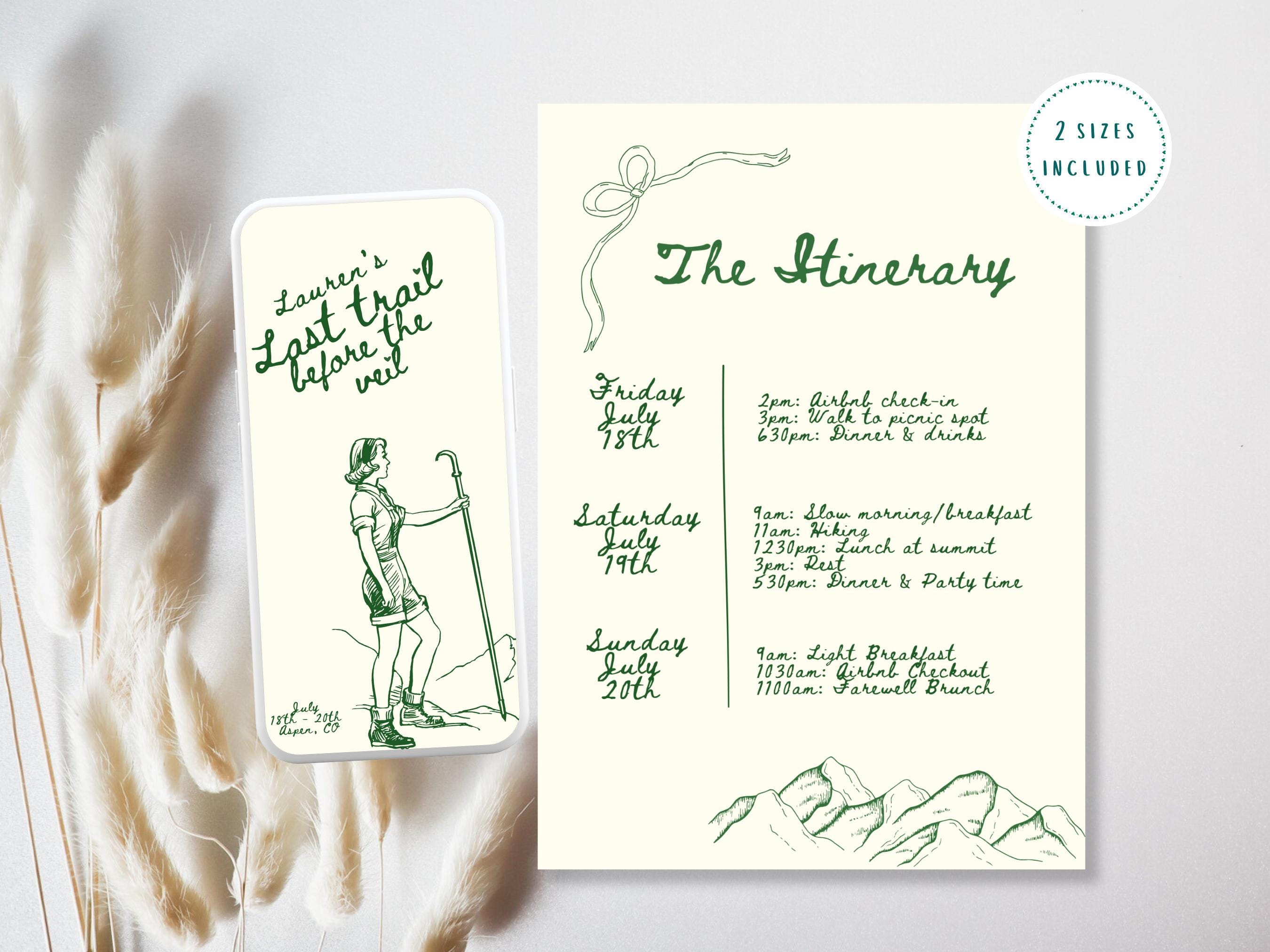 Last Trail Before the Veil Hiking Bachelorette Itinerary Template ...