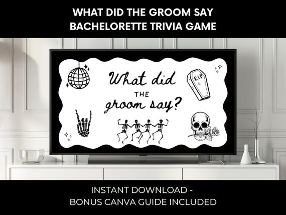 Halloween Bachelorette Game - Bride or Die What Did the Groom Say Trivia Game (Canva Template)