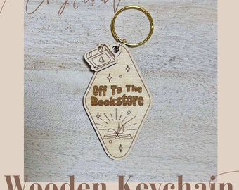 Off to the Bookstore Wooden Keychain