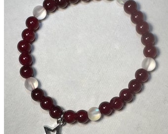 Cherry Red Star Girl Bracelet, Handmade Jewelry, Star Girl Aesthetic, Silver Star Charms, Round Beads, Round Beaded Bracelet, Red Round Bead