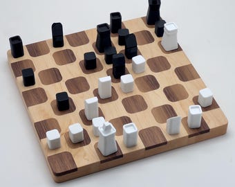 Tablero de ajedrez magnético de arce y nogal hecho a mano con piezas de PLA