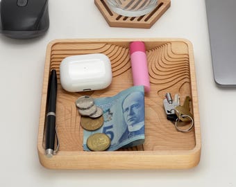 Bandeja de madera de arce para todo uso: diseño topográfico - Organizador para el hogar y la oficina