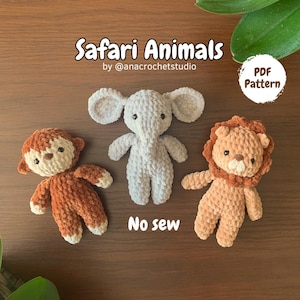 Safari Animals No sew PDF Crochet pattern Amigurumi