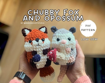 Fox and Opossum Low sew PDF Crochet pattern Chubby Amigurumi