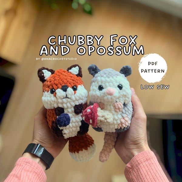 Fox and Opossum Low sew PDF Crochet pattern Chubby Amigurumi