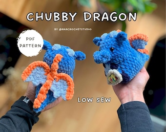 Chubby Dragon Low sew PDF Crochet pattern Fantasy Amigurumi