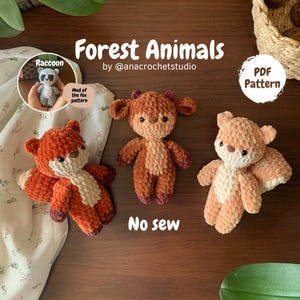 Forest Animals Fox Deer Squirrel Raccoon No sew PDF Crochet pattern Amigurumi