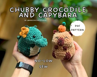 Crocodile and Capybara No - Low sew PDF Crochet pattern Chubby Amigurumi