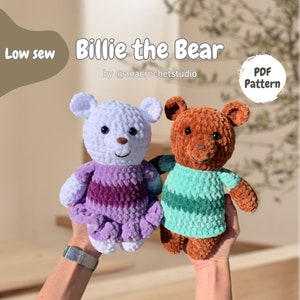 Billie the Bear PDF crochet pattern amigurumi plushie low sew