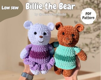 Billie the Bear PDF crochet pattern amigurumi plushie low sew