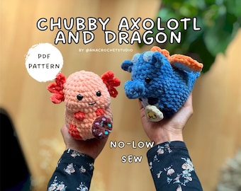 Axolotl and Dragon No - Low sew PDF Crochet pattern Chubby Amigurumi