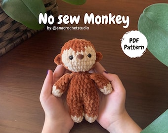Monkey Crochet Pattern No Sew – Beginner Amigurumi Plush Toy PDF, Easy Cute Animal