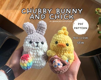 Easter Bunny and Chick Low - No sew PDF Crochet pattern Chubby Amigurumi