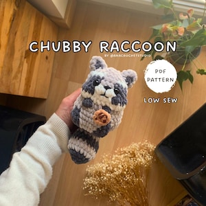 Patrón de amigurumi en PDF de mapache regordete de baja costura.