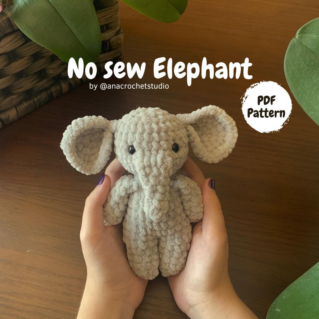 Elephant Crochet Pattern No Sew – Beginner Amigurumi Plush Toy PDF ...