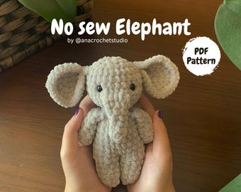 Elephant Crochet Pattern No Sew – Beginner Amigurumi Plush Toy PDF, Easy Cute Animal