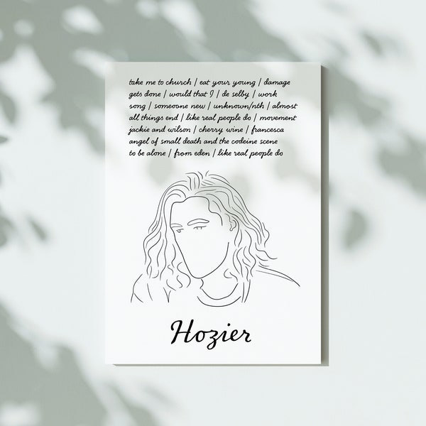 Hozier Top Songs Digital Poster - Instant Download - Music Lover Gift